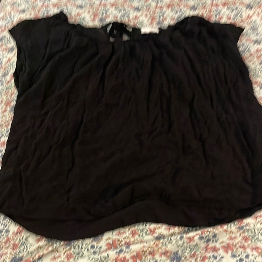 LC Lauren Conrad Black Tie Back Collar Relaxed Blouse